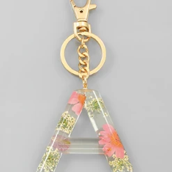 Purple Door Boutique Initial Pink Floral Pressed Keychain