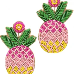 Purple Door Boutique Pink Beaded Pineapple Earrings New Arrivals