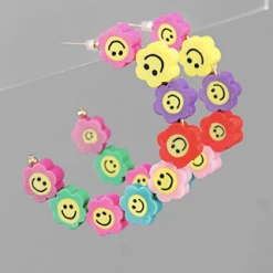 Purple Door Boutique Multicolor Rubber Smiley Hoop Earrings Jewelry