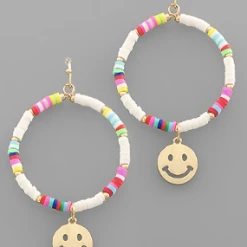 Purple Door Boutique Rubber Beaded Smiley Hoop Earrings Jewelry