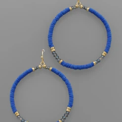 Purple Door Boutique Blue Beaded Gold Hoop Earrings Jewelry