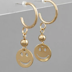Purple Door Boutique Gold Smiley Face Hoop Earrings Jewelry