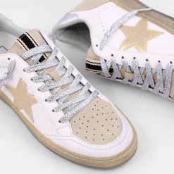 Shu Shop New Arrivals Rosalia White And Gold Star Sneakers