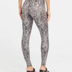 Spanx Faux Leather Snake Shine Grey Leggings Ladies'