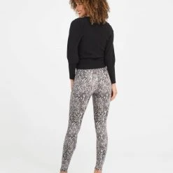 Spanx Faux Leather Snake Shine Grey Leggings Ladies'