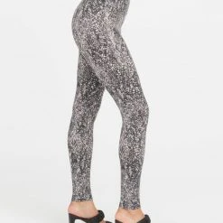 Spanx Faux Leather Snake Shine Grey Leggings Ladies'