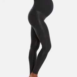 Spanx Mama Faux Leather Black Maternity Leggings
