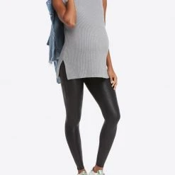 Spanx Mama Faux Leather Black Maternity Leggings