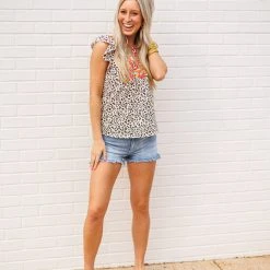 Purple Door Boutique Cream Cheetah Print Embroidered Top New Arrivals