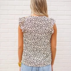 Purple Door Boutique Cream Cheetah Print Embroidered Top New Arrivals