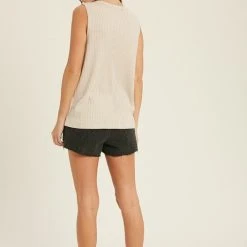Purple Door Boutique Daydreaming Taupe Ribbed Tank Top
