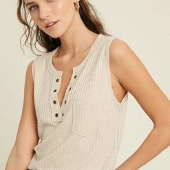 Purple Door Boutique Daydreaming Taupe Ribbed Tank Top