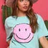 Distressed Vintage Couture All Smiles Turquoise Graphic Tee New Arrivals
