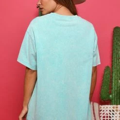 Distressed Vintage Couture All Smiles Turquoise Graphic Tee New Arrivals