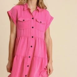 Purple Door Boutique Frayed Style Hot Pink Dress New Arrivals