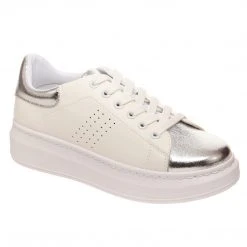 Purple Door Boutique Chic Runner White And Silver Sneakers Shoes