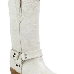 Purple Door Boutique New Arrivals Evon Croc Print Cream Cowgirl Boots