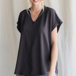 Purple Door Boutique Black Raw Edge Top Ladies'
