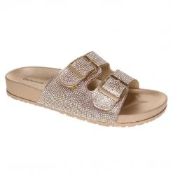 Purple Door Boutique Youth Gold Rhinestone Slide Sandals Shoes