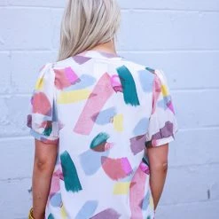 Purple Door Boutique The Abstract Painted Ivory Top New Arrivals