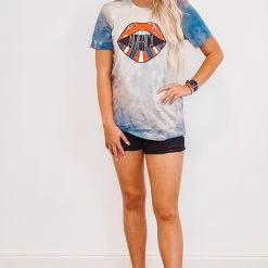 Purple Door Boutique America Stars Stripes Blue Bleached Tee Ladies'