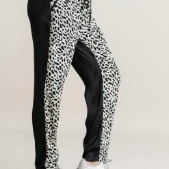 Purple Door Boutique Animal Print Black Drawstring Pants