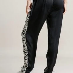 Purple Door Boutique Animal Print Black Drawstring Pants