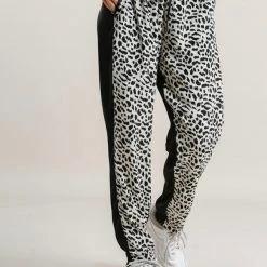 Purple Door Boutique Animal Print Black Drawstring Pants
