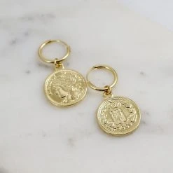 Purple Door Boutique Avett Coin Hoop Huggie Gold Earrings Jewelry