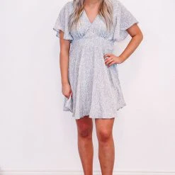 Purple Door Boutique Blue Mini Leopard Print Babydoll Dress