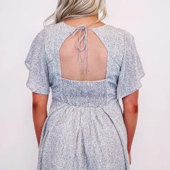 Purple Door Boutique Blue Mini Leopard Print Babydoll Dress