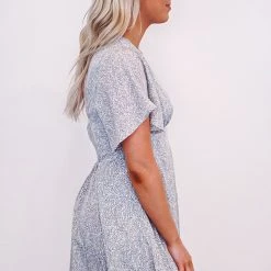 Purple Door Boutique Blue Mini Leopard Print Babydoll Dress