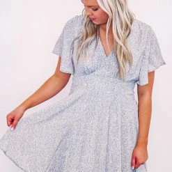 Purple Door Boutique Blue Mini Leopard Print Babydoll Dress