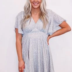 Purple Door Boutique Blue Mini Leopard Print Babydoll Dress