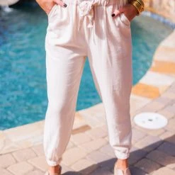 Purple Door Boutique Sienna Cream Linen Jogger Pants New Arrivals