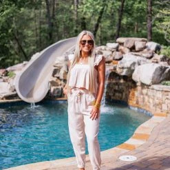 Purple Door Boutique Sienna Cream Linen Jogger Pants New Arrivals