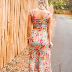 Purple Door Boutique Island Blue Floral Midi Skirt