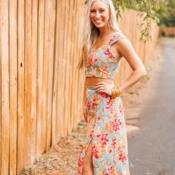 Purple Door Boutique Island Blue Floral Midi Skirt