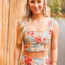 Purple Door Boutique Island Blue Floral Crop Top New Arrivals