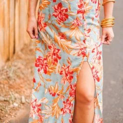 Purple Door Boutique Island Blue Floral Midi Skirt
