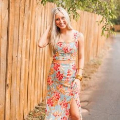 Purple Door Boutique Island Blue Floral Crop Top New Arrivals