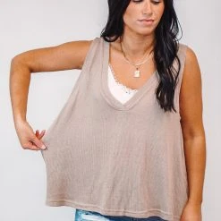 Purple Door Boutique Knitted Dreams Mocha Tank Top Summer SALE