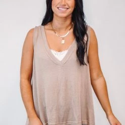 Purple Door Boutique Knitted Dreams Mocha Tank Top Summer SALE