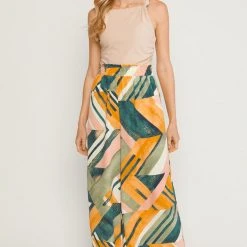 Purple Door Boutique Green Abstract Wide Leg Pants New Arrivals