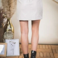 Purple Door Boutique Light Beige Leather Mini Skirt Ladies'