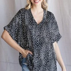 The Purple Door Boutique Black Satin Leopard Print Top