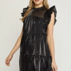 Purple Door Boutique Iridescent Black Tiered Babydoll Dress