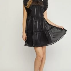 Purple Door Boutique Iridescent Black Tiered Babydoll Dress