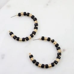Purple Door Boutique Stay Beaded Black Hoop Earrings