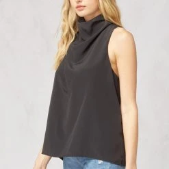 Purple Door Boutique Black Cowl Neck Sleeveless Top